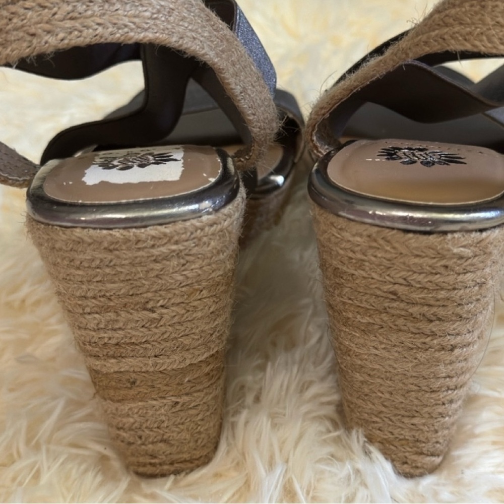 Yellow Box pewter wedges, silver metallic, ankle strap, espadrille, women’s Sz 8 - Picture 3 of 5